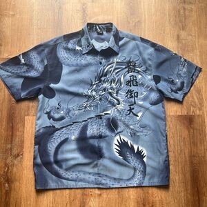 Vintage 90s Y2K Amplify Dragon Button Up Shirt Mens Large L Blue Hip Hop